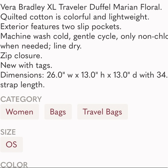 NWT vera bradley xl duffel bag marian floral - Picture 7 of 9